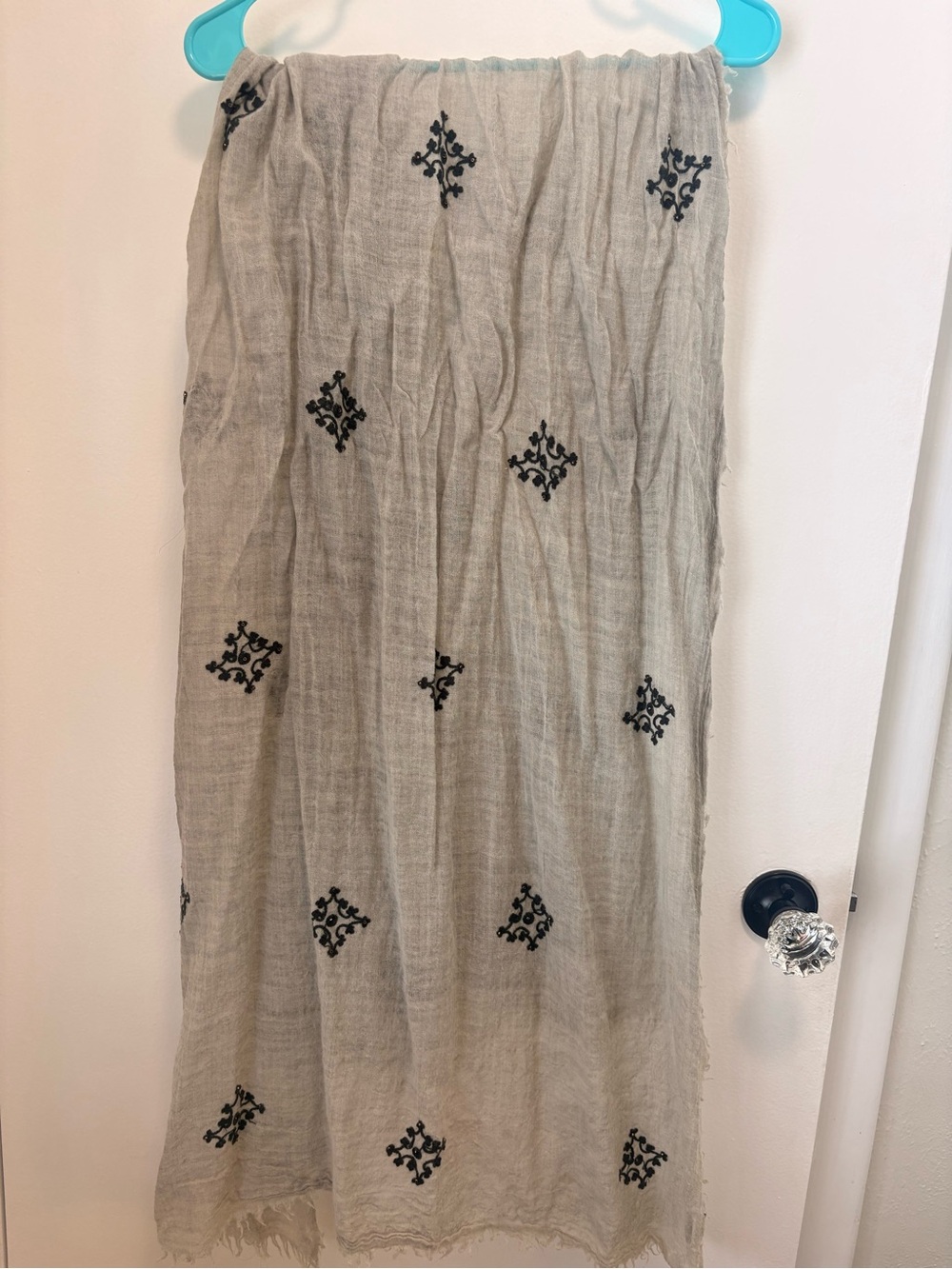 Cute grey embroidered scarf